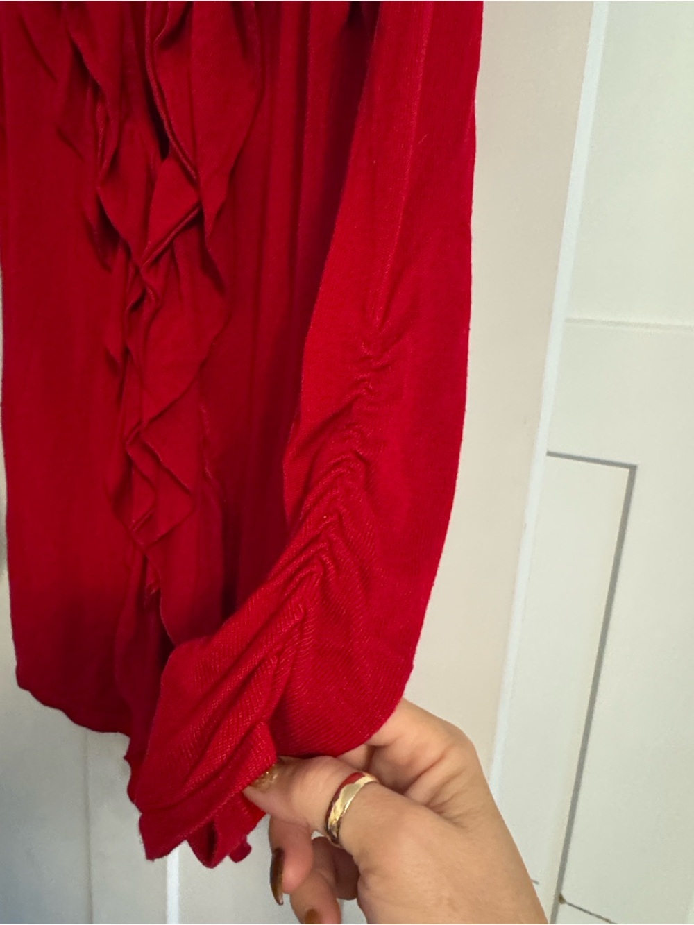 Renuar Bright Red Ruffle-Front Open Tunic - Picture 4 of 7